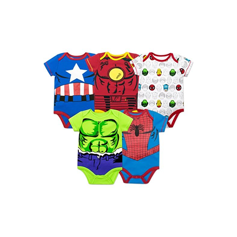 Marvel Baby Boys’ 5 Pack Bodysuits – The Hulk, Spiderman, Iron Man, and Captain America