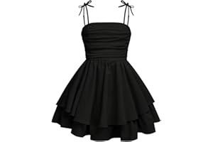 SHENHE Girl's Smocked Ruched A Line Swing Dress Layered Tie Shoulder Flowy Cami Short Dress