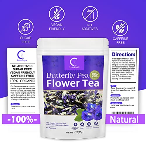 100 Premium Butterfly Peas Flower Natural and Organic Butterfly Pea Tea, Pure Drie Blue