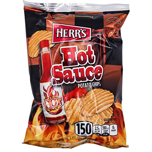 HERR'S Bold & Zesty Texas Pete Hot Sauce Potato Chips, 1oz Bag (Pack of