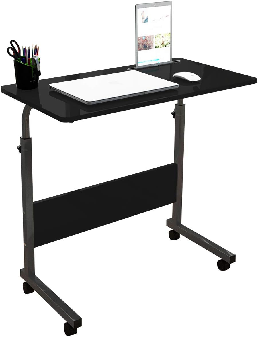 SogesHome 31.5'' Adjustable Mobile Bed Table Portable Laptop Computer Stand Desks with Tablet Slot Cart Tray Black SH-05-3-80BK