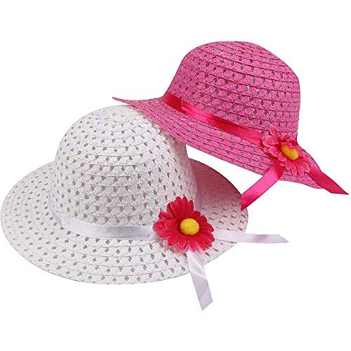 Girls Sunflower Straw Hats, Girls Tea Party Hats Set (8 Pcs Per Set, with Assorted Colors, for Kids 2-6) - Thumbnail 4