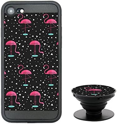 iPhone 7 Case, iPhone 8 Case, for Girls and Pop Out Stand, [Anti-Slip] Shock Absorbing Soft Silicone and Cute Cartoon Kickstand Grip Black Protective Case for iPhone 7/8 4.7 inch Dots Flamingo