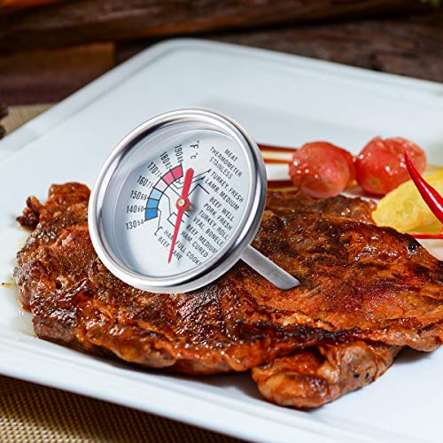 Meat Thermometer Extra Large Dial 2.4-Inch Meat & Poultry Thermometer Stainless Steel Safe Waterproof Classic Design BBQ Poultry Probe Cooking Meat Thermometer for Household Cooking Turkey Pork Beef