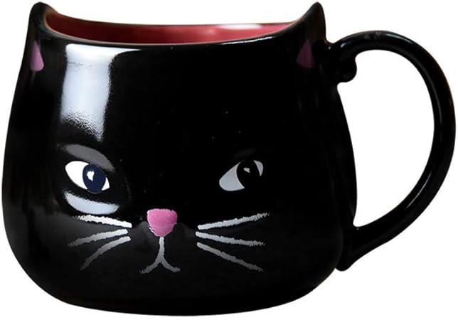 Loywt Coupe Kitten Mark Tasse De Dessin Animé Tasse De Chat Noir Tasse à Café Verre De Petit Déjeuner