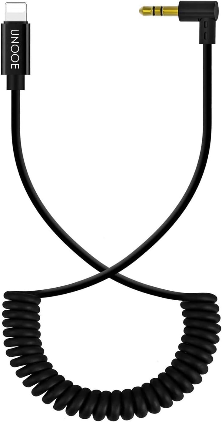 Aux Cable for i Phone 7/8 in Car, UNOOE Phone X Aux Cable to 3.5mm Jack Audio Cord [Coiled + 90 Degree] i Phone Aux Adapter for Phone X / 8/8 Plus / 7/7 Plus,i Pod,i Pad,Headphones,Speaker