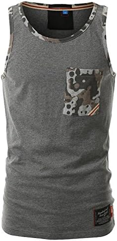 IDARBI Mens Hipster Deep Grind Camo Printed Pocket Tank Top GRAY L