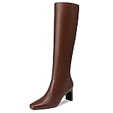 Athlefit Brown Knee High Boots for Women Square Toe
