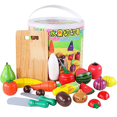 Wooden Cutting Cooking Toy With Magnetic Fruits Vegetables Pretend Food Playset Pretend Play Kitchen Set, Early Educational Development, Learning Gift For Boys Girls Toddler 2, 3, 4, 5, 6 Year Olds Ki
