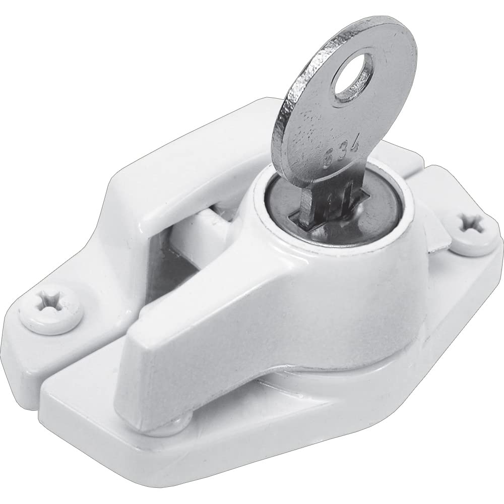 Prime-Line U 9928 Keyed Sash Lock –Security Lock Only Unlocks with Key – for Aluminum, Vinyl or Wood Double-Hung Windows – 2” Hole Centers – Heavy-Duty Zinc Diecast, White (Single Pack)