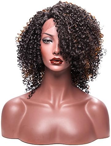Synthetic Lace Front Wigs for Black Women Afro Kinky Curly L Part Brown and Black Mixed Color African American Heat Resistant Hair Wig