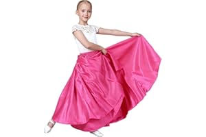 SANCAN Girls Belly Latin Dance Skirt - Elastic Waist Ankle Length Full Flowy Circle Dancewear for Dance Practice Training