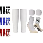 Grip Socks Soccer with Leg Sleeves | Anti-Slip Performance Socks for Men & Women | Includes Shin Guard Straps for Secure Fit