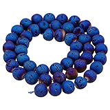 rockcloud Lava Rock Stone Loose Beads Round 13mm Strand Deep Blue Titanium Coated Healing Reiki Balancing Energy Drusy Quartz Crystal