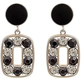 DIAMANTIO 18K Gold Plated Black and Gold Rectangle Drop Earrings for Women – Elegant Geometric Dangle Earrings with Crystal Accents and Cubic Zirconia, Vintage-Inspired Statement Jewelry
