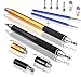 MEKO 3-in-1 Precision Series Disc Stylus Pen, 6-Inch (2 Piece) with 4 Pieces Disc, 2 Pieces Fiber Tip and 2 Pieces Refill Ink - Black/Gold