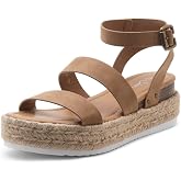 Shoe Land Alysa Womens Platform Sandals Open Toe Buckle Ankle Strap Espadrilles Flatform Wedge Casual Summer Sandal