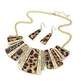 Ularmo Hot Selling Wild Womens Mixed Style Bohemia Leopard Bib Chain Necklace and Earrings Jewelry