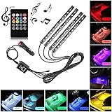 Ecloud Shop Car LED Strip Light, 4pcs 48 LED DC 12V Multicolor Music Car Interior Light LED Under Dash Lighting Kit with Sound Active Function, Wireless Remote Control, Car Charger