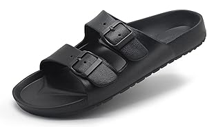 BEMGNAR Men’s Lightweight Comfort Slides Double Buckle Slip-on Adjustable EVA Orthopedic Flat Sandals