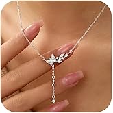 FUNYCHEN Cute Butterfly Necklace for Women Shell Zirconia Chain Dainty 925 Sterling Silver Tassel Pendant Necklace to Daughter Mom Trendy Elegant Charm Choker Birthday Valentine's Day Jewelry Gifts