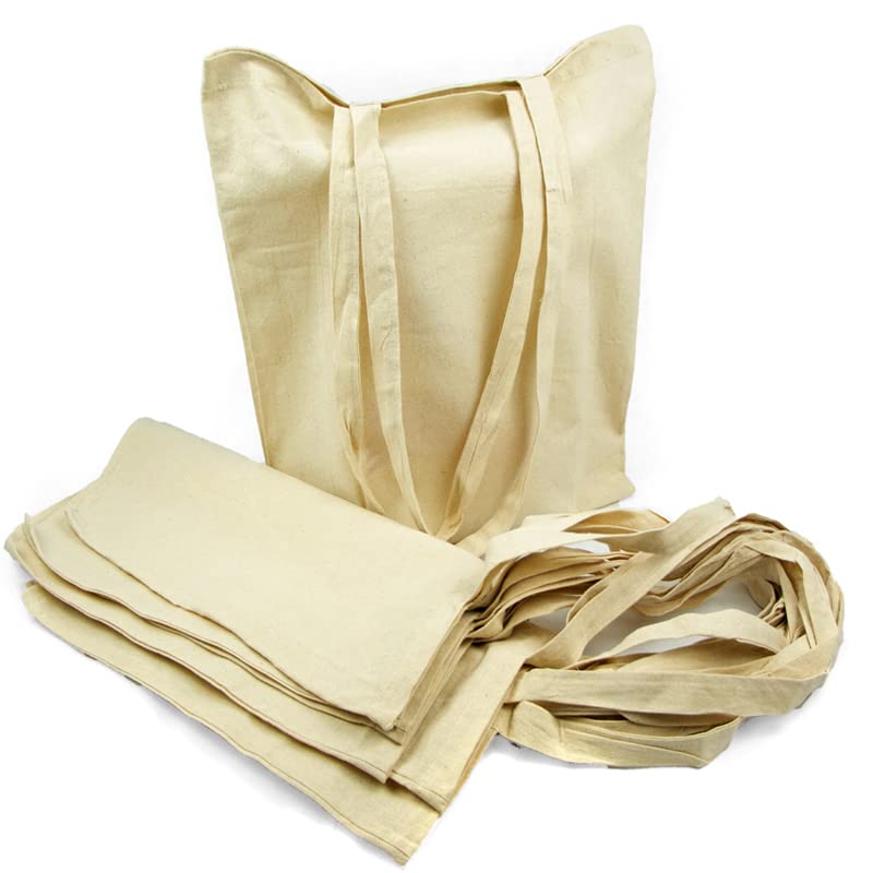 10 x Natural Cotton Bag - 41 x 37 cm - Long Handles
