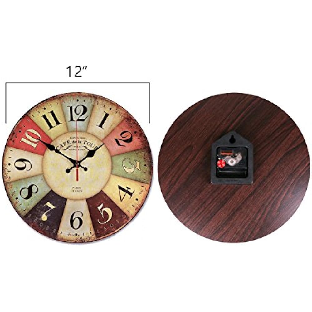 12 Inch Retro Wooden Wall Clock Farmhouse Decor, Silent Non Ticking