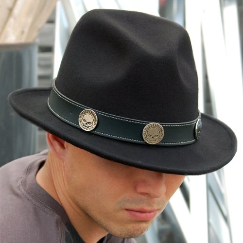 Harley-Davidson Willie G Skull Band Black Fedora Brimmed Hat Hd-160 - SM