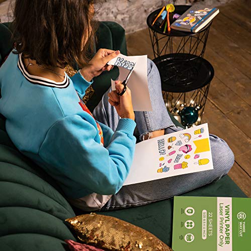 Printable Vinyl Sticker Paper Matte for Laser Printer 22 Sheets White