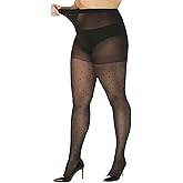Yilanmy Patterned Plus Size Tights Polka Dot 40D High Waist Black Leopard Sheer Pantyhose for Women