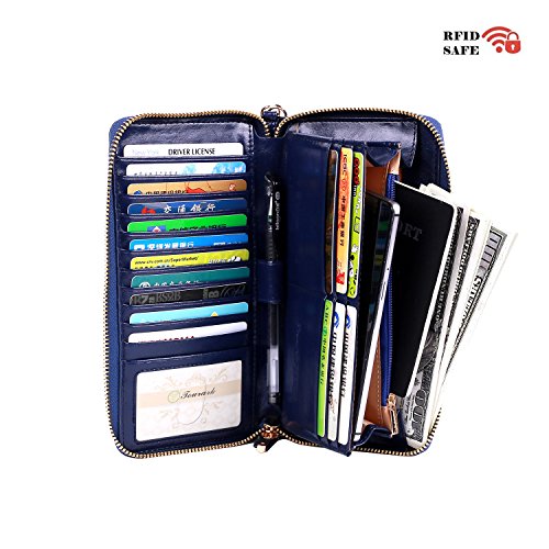 Women rfid blocking wallet genuine leather zip around c…