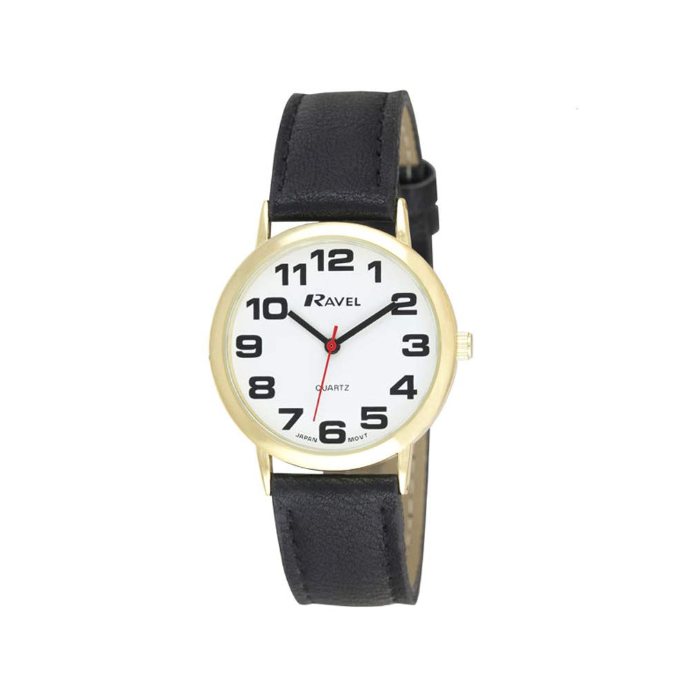 Ravel Unisex Easy Read Watch with Big Numbers - Black/Gold Tone/White Dial — image 1