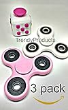 Fidget Cube + Fidget Hand Spinner 3 PC Set Pink White Combo Bulk Multiple Tri-Spinner EDC Stress Desk Classroom Fidgeting Brain Focus Desk Toy Reliever Autism Kids Adults Relax 2 Spinners