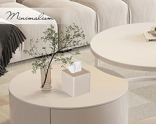 GOLRANLYE Tissue Box Cover Square PU Leather Facial Tissue Box Holder for Dresser Bathroom Decor (Beige)