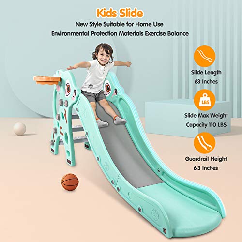 Naice Kids Slide, Upgraded Toddler Climber Slide, Sturdy Frame with Basketball Hoop, Indoor Outdoor Playground Toy, Kids Gift