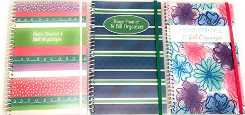 Home Finance &amp; Bill Organizer with Pockets Bundle (3-Pack) (Blue Stripes, Watercolor Flowers, &amp; Decorative Stripes