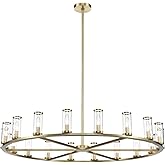 Alora Lighting Revolve 48" Chandelier | Natural Brass Finish | Clear Glass Tubes | Transitional Classic Ceiling Light | Made 