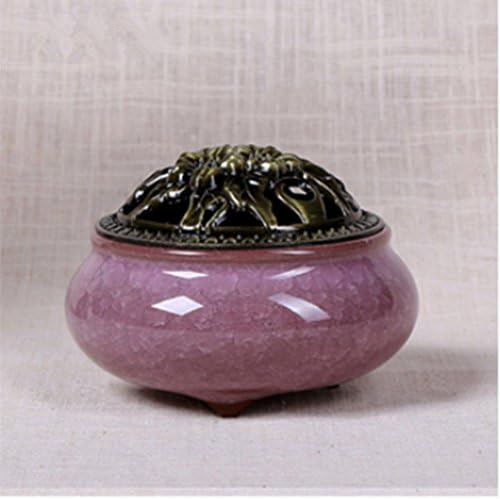 YZGS Ceramic Incense Burner &amp; Incense Holder with Brass China Celadon Porcelain Decoration Charcoal Censer Ceramic Ash Catcher Tray Bowl (PURPLE)