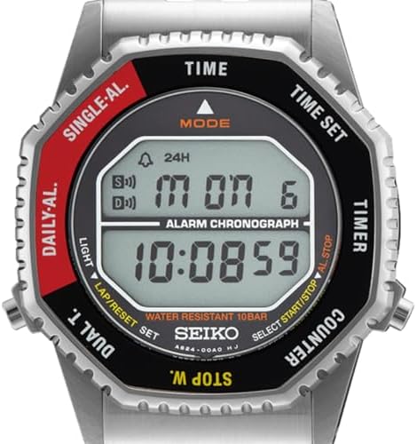 SMGG19P1 Herren Digitaluhr mit schwarzem und rotem Zifferblatt und silbernem Armband