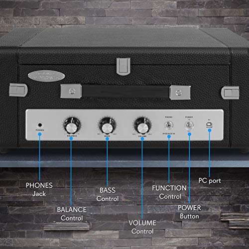 Updated Version Pyle Portable Bluetooth Suitcase Record Player w/ Dual FoldOut Speaker System