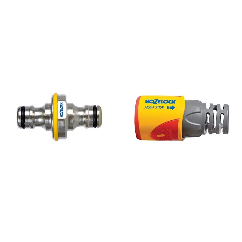 Hozelock Pro Metal Double Male Hose End Connector & AquaStop Connector PLUS (12.5mm & 15mm)