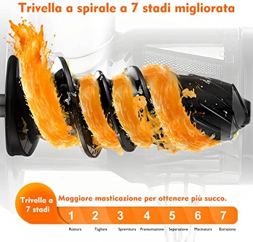 Estrattore Frutta e Verdura - Estrattore a Freddo Pofessionale - Masticazione Delicata Non C'è Bisogno Di Filtrare - Estrattore Di Succo Senza BPA con Due Tazze e Pennello - Argento