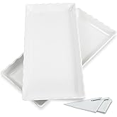 KAQAHIDO 17" x 8" x 1.5" White Serving Tray Set, Wave Edge Melamine Platters for Cookie, Appetizer, Charcuterie, Snack, Dessert, Party Food Display, Stackable, Set of 2