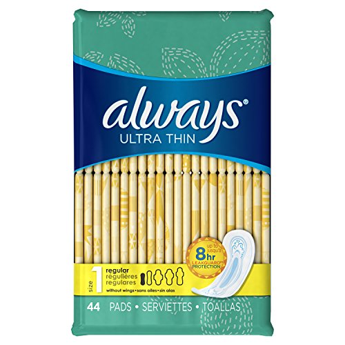 Always Ultra Thin Pads for Women, Size 1 Regular Absorbency Without Wings Unscented, 44 Count (Pack of 3)