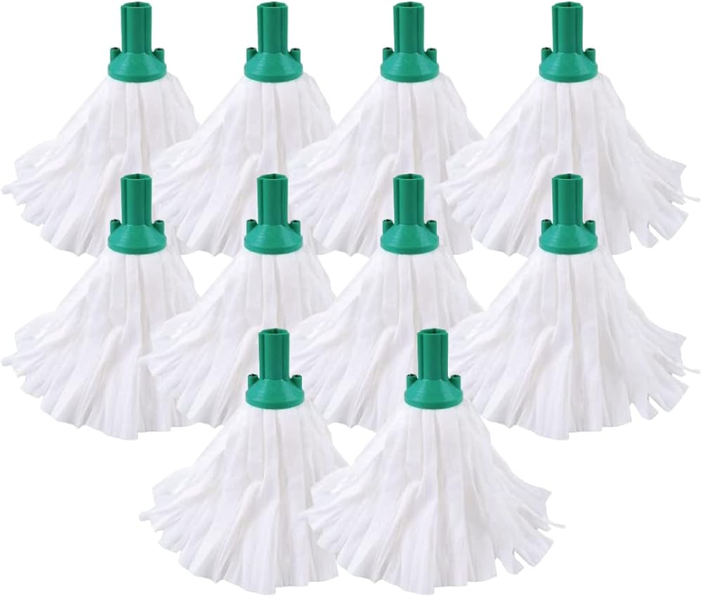 Avern Big White Push Socket Mop Heads 10 Pack Green Super Absorbent Heavy Duty