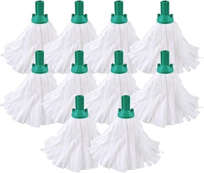 Avern Big White Push Socket Mop Heads 10 Pack Green Super Absorbent Heavy Duty