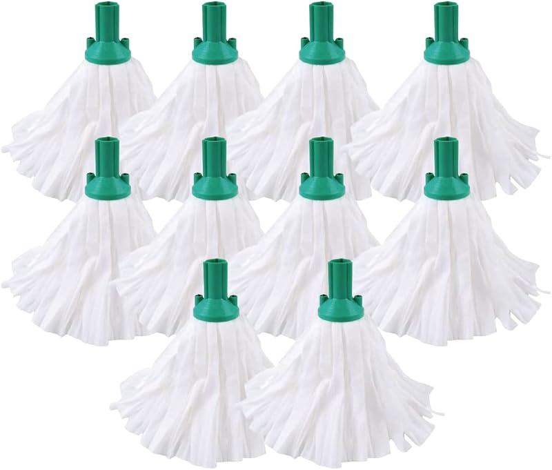 Avern Big White Push Socket Mop Heads 10 Pack Green Super Absorbent Heavy Duty