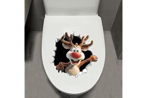 Leniutor 1pcs Christmas Santa Toilet Lid Stickers, Cute Reindeer Toilet Seat Cover Decals, Waterproof PVC Car Window Bumper D