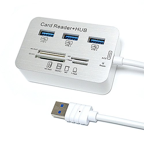 ERCRYSTO USB3.0 Card Reader and 3 Ports USB Hub, High Speed External