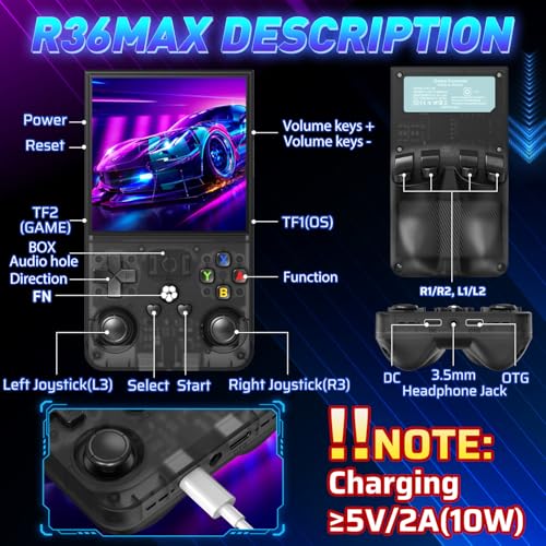 R36MAX Retro Handheld Game Console, 4.0 Inch IPS Retro Gaming Console with Linux System and 64GB Memory, Supports 30+ Emulator Console as Hand Held Game Console (64GB Black)